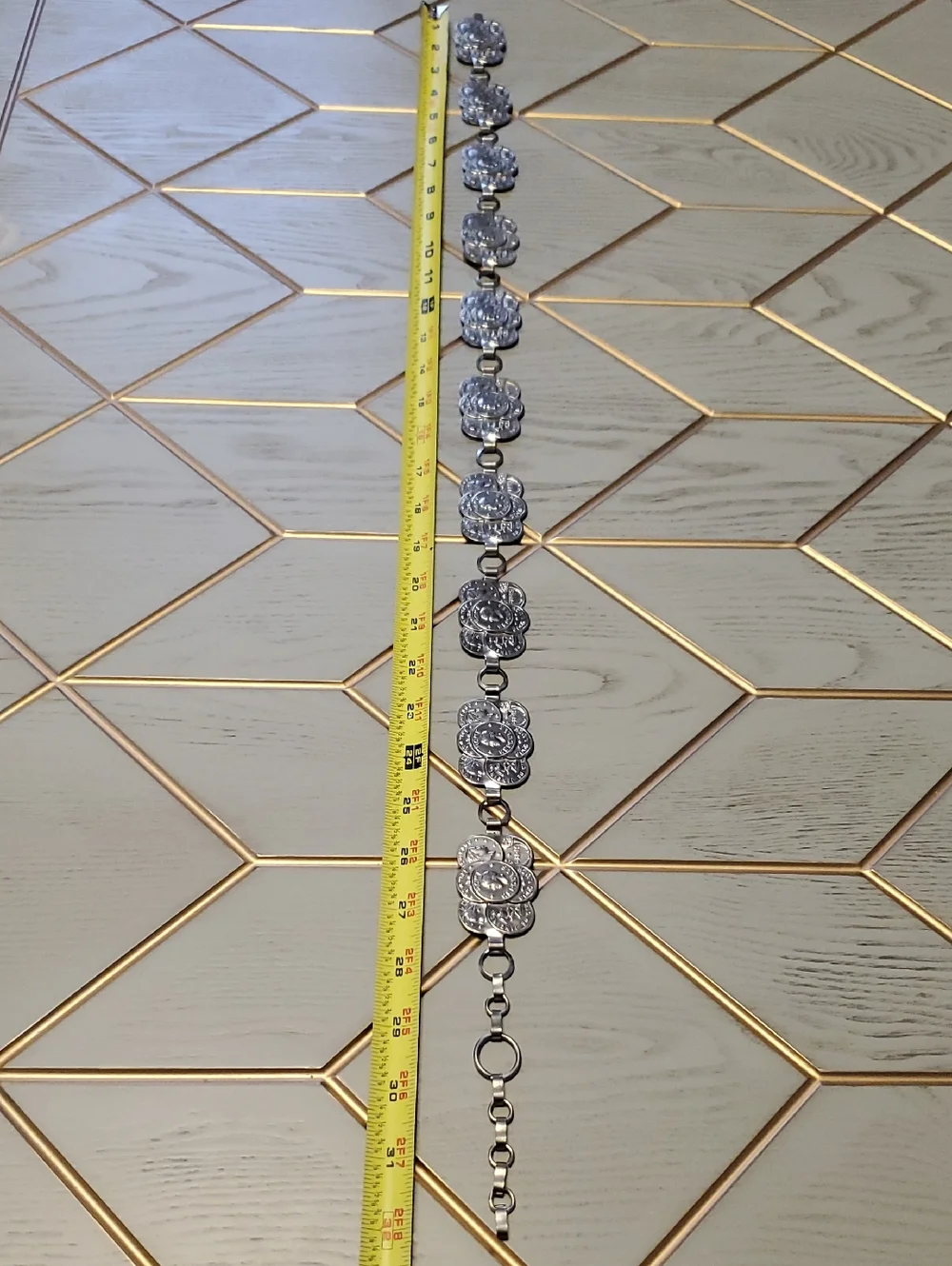 Silver-Tone Metal Coin Charm Chain Belt.